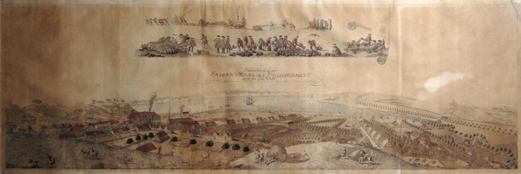 Koloreret udgave af Wincklers prospekt over Frederiksværk, 1773