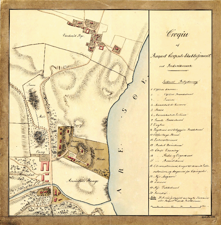 Croqui af Raquet Corpsets Etablissement ved Frederiksvaerk
