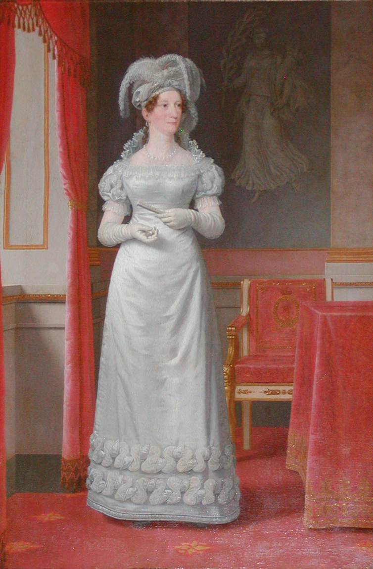 Marie Sophie Frederikke af Hessen-Kassel, C W Eckersberg, 1826. Hun blev den 31-07-1790 viet med kronprins Frederik, den senere konge Frederik 6. Dronning af Danmark 1808 - 1839. Wikimedia Commons.
