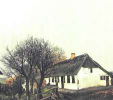 Gammelt hus i Melby ved Frederiksværk. Gråvejr.